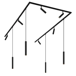 QAZQA Nowoczesny system oświetleniowy szynowy z 6 reflektorami i 4 lampami wiszącymi, czarny, 1-fazowy - Slimline Uzzy Keno - Lampy sufitowe - miniaturka - grafika 1