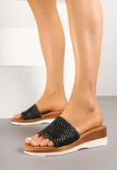 Klapki i japonki damskie - Czarne Klapki na Koturnie z Plecioną Cholewką Nevorise - miniaturka - grafika 1