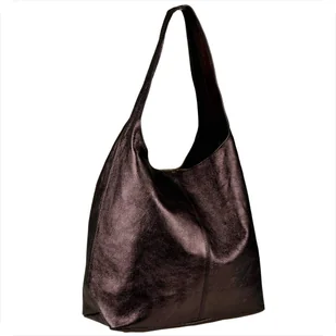 Torebka worek skórzana shopper brąz czekolada metaliczna - Plecaki worki - miniaturka - grafika 1