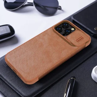Nillkin Qin Leather Pro Case etui iPhone 14 Pro osłona na aparat kabura pokrowiec obudowa z klapką brązowy - Etui i futerały do telefonów - miniaturka - grafika 20