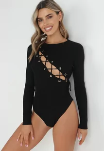 Czarne Prążkowane Body z Gorsetowym Wiązaniem Dyllia - Body - miniaturka - grafika 1