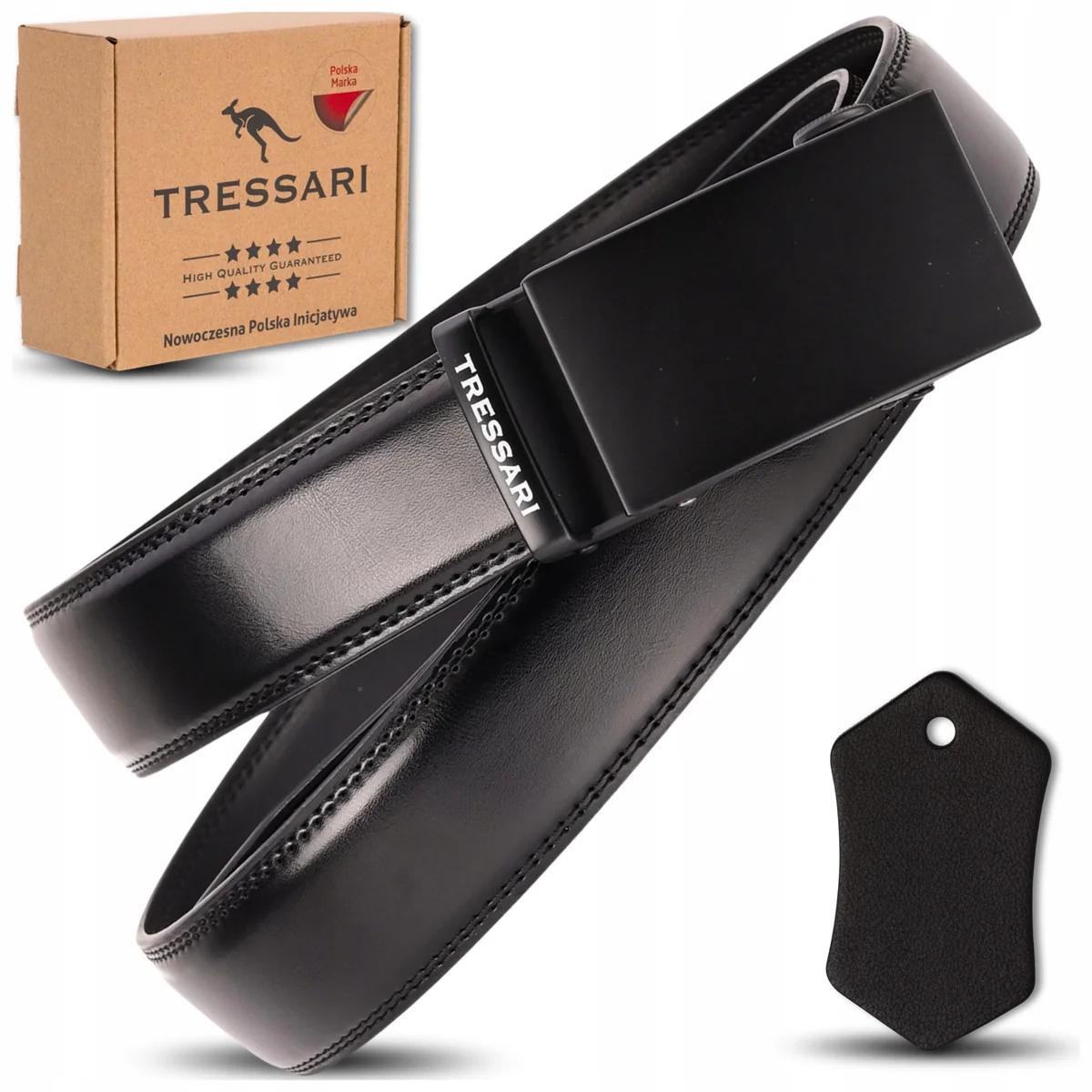 PASEK Do Spodni Męski Skórzany CZARNY Automatyczny Skóra Naturalna 120 cm