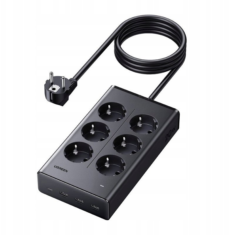 Listwa zasilająca UGREEN S622 6xAC + 3xUSB + USB-C GaN 1.5m czarna UGR5813
