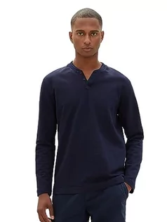 Koszulki męskie - TOM TAILOR Koszulka męska z długim rękawem, 34195 – Navy Herringbone Structure, XL - grafika 1