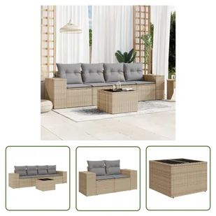 The Living Store 5-cz. zestaw mebli ogrodowych z poduszkami - beżowy - polirattan - Sofa Ogrodowa - Sofy ogrodowe - miniaturka - grafika 1
