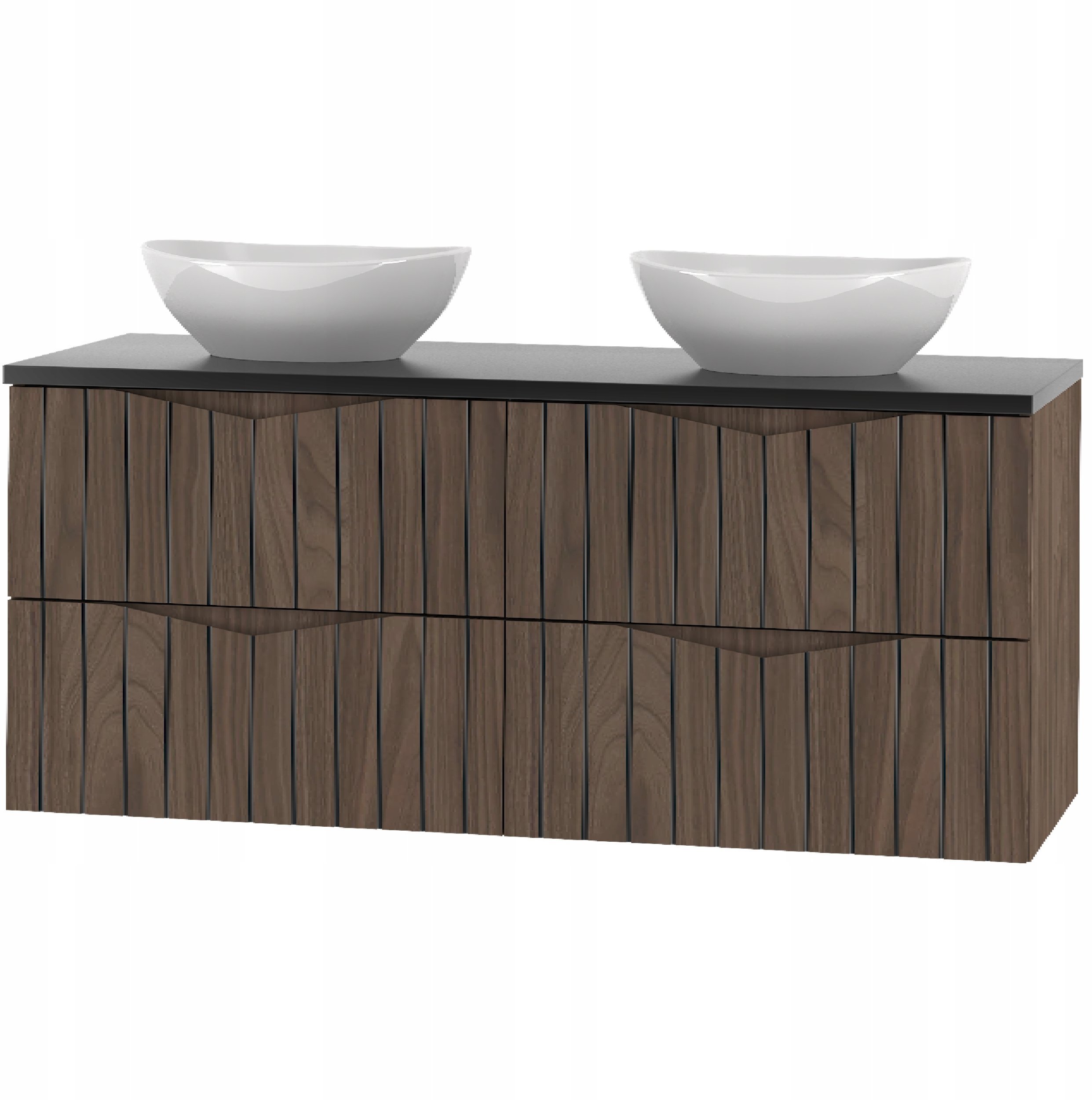 Comad Ryflowana szafka łazienkowa z 2 umywalkami i blatem 120 cm STELLA-02 DĄB