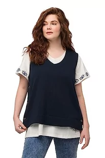 Ulla Popken Damska bluza dresowa, boczne guziki, dekolt w serek, bluza bez rękawów, morski, 58-60 duże rozmiary - Bluzy damskie - miniaturka - grafika 1