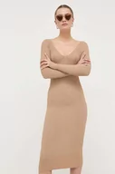 Sukienki - Guess sukienka kolor beżowy midi dopasowana - miniaturka - grafika 1