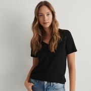 Koszulki i topy damskie - Reserved - Bawełniany t-shirt - Czarny - miniaturka - grafika 1