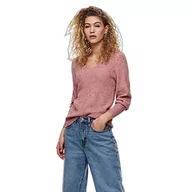 Swetry damskie - ONLY Damski sweter z dzianiny, długi dekolt w serek, Dusty Rose, XL - miniaturka - grafika 1