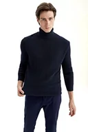 Koszulki męskie - DeFacto Męski sweter z dzianiny z długim rękawem, okrągły dekolt, slim fit dla mężczyzn, topy (granatowy, S), grantowy, S - miniaturka - grafika 1