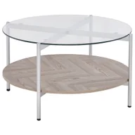 Ławy i stoliki kawowe - BELIANI Stolik kawowy srebrny z jasnym drewnem szklany blat metalowa rama z półką okrągły nowoczesny design - miniaturka - grafika 1