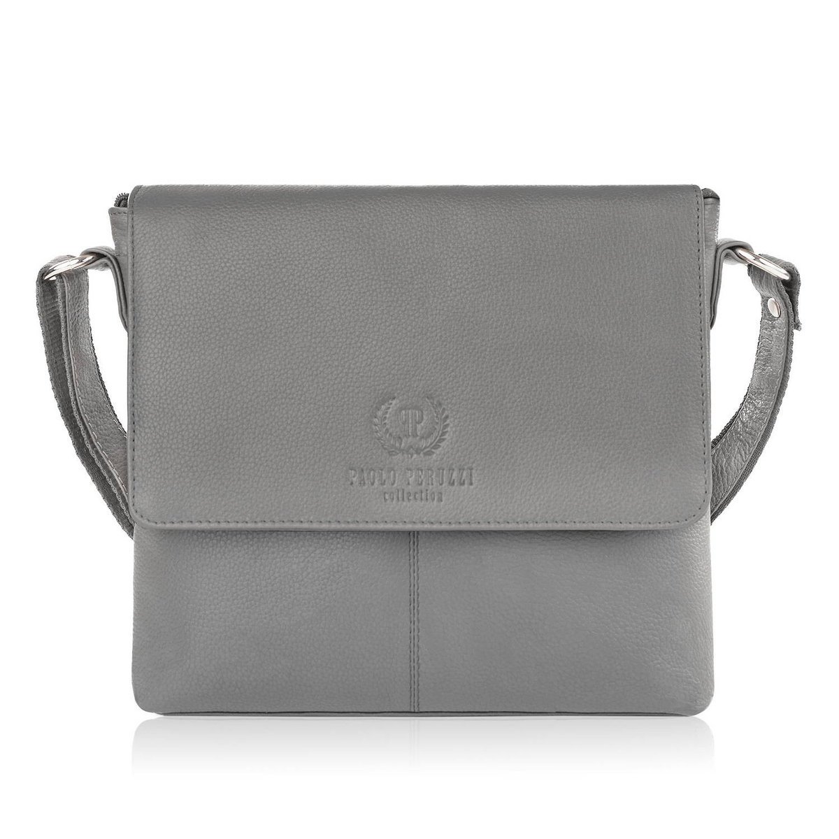 Torebka Damska Skórzana Na Ramię Szara Listonoszka Paolo Peruzzi E-28-Gr