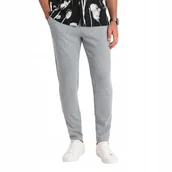 Spodnie męskie - Dzianinowe spodnie męskie z gumką w pasie jasnoszare OM-PACP-0116 V1 r. S - miniaturka - grafika 1