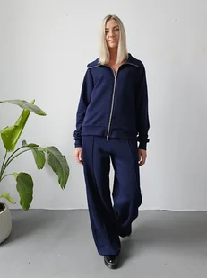 Katya bluza na zamek i spodnie z przeszyciem granatowy - Komplety damskie - miniaturka - grafika 1
