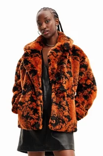 Kurtki damskie - Desigual kurtka 23WWEW69 WOMAN WOVEN FAKE FUR damska kolor pomarańczowy zimowa - grafika 1