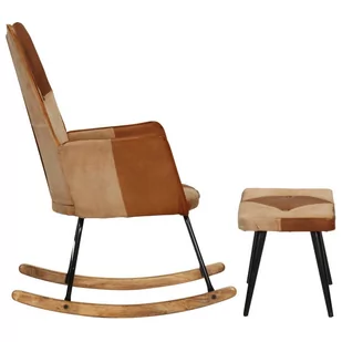 Fotel bujany z podnóżkiem, brązowy, skóra naturalna i płótno Lumarko - Fotele - miniaturka - grafika 2
