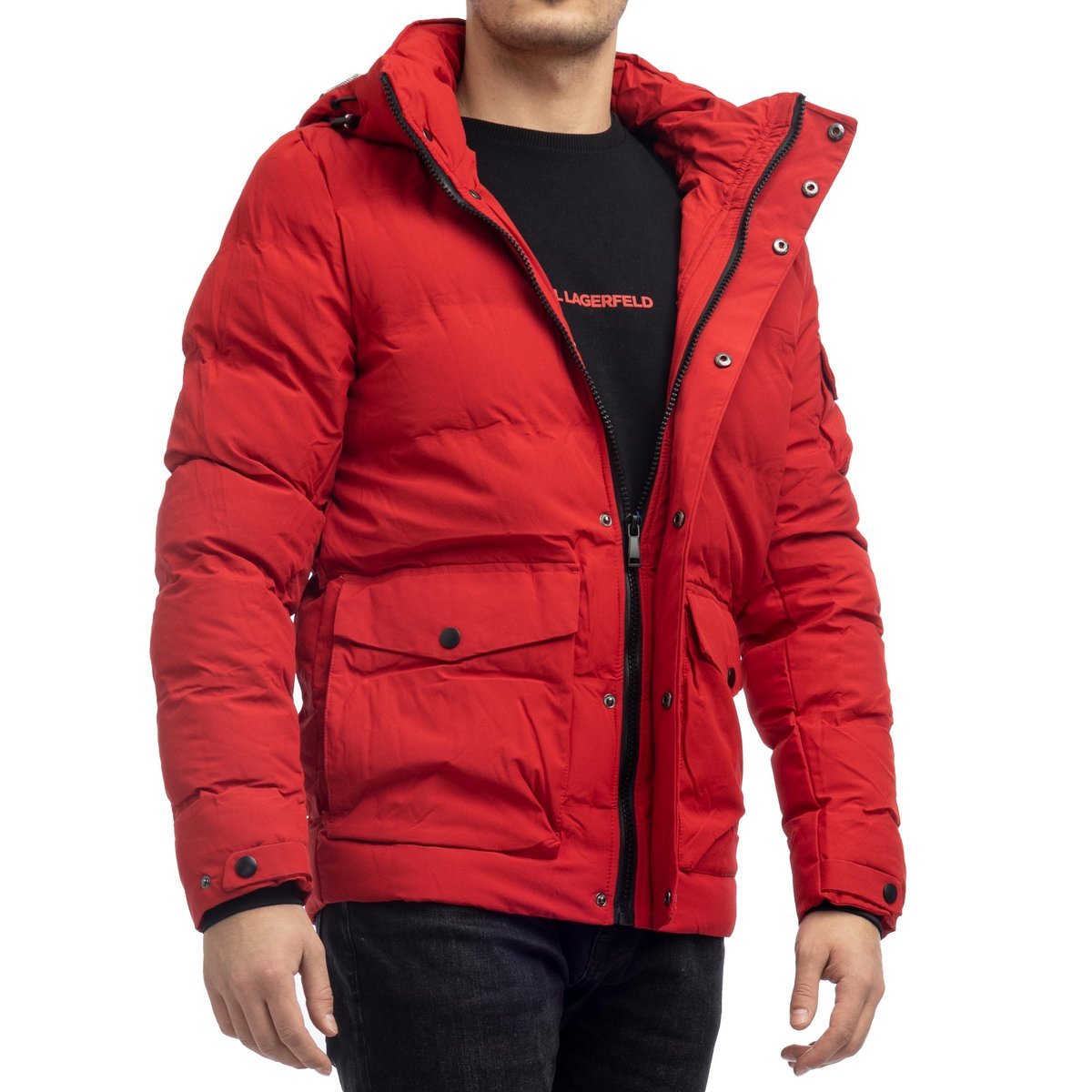 Kurtka Zimowa Męska Puchowa z kapturem ciepła X-FEEL 99525 Czerwona XL