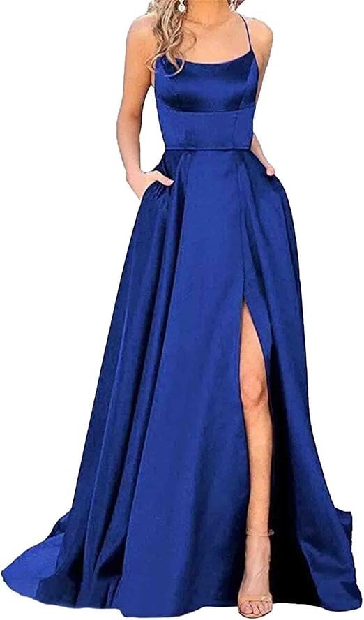 Elegancka Suknia Balowa Satynowa Wieczorowa Ślubna dla Druhny Niebieska M