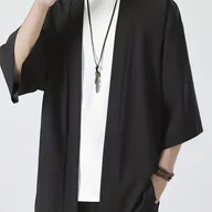 Inne - TEMU Koszula Kimono z trzema czwartymi rękawami w jednolitym kolorze dla mężczyzn, klasyczna i szykowna bluzka do wypoczynku na wszystkie pory roku. - miniaturka - grafika 1