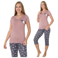 Piżamy damskie - PIŻAMA DAMSKA WISKOZA Z WISKOZY KRÓTKI RĘKAW SPODNIE 3/4 ELEGANCKA LETNIA KOBIECA WYGODNA M - miniaturka - grafika 1