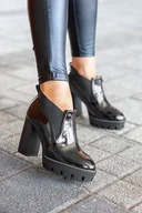 Botki damskie - Czarne botki damskie lakierowane na słupku z gumą w cholewce Casu D24WX1-BP-39 - miniaturka - grafika 1