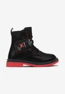 Botki damskie - Czarno-Czerwone Botki Xilmyar - miniaturka - grafika 1