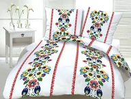 Pościel - Pościel Z Kory 140X200 Łowicka 222B Biało-Czerwona Kwiatki Na Guziki Bawełna - miniaturka - grafika 1