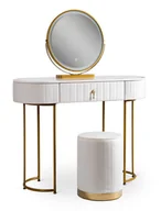 Toaletki - Biała toaletka z pufą i lustrem w stylu glamour - Erton 4X - miniaturka - grafika 1