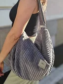 Torebki damskie - Sztruksowa torba hobo Szara - miniaturka - grafika 1