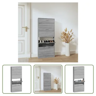 The Living Store Szafka na buty szara Sonoma 59x17x150 cm Materiał drewnopochodny - Szafki na buty - miniaturka - grafika 1