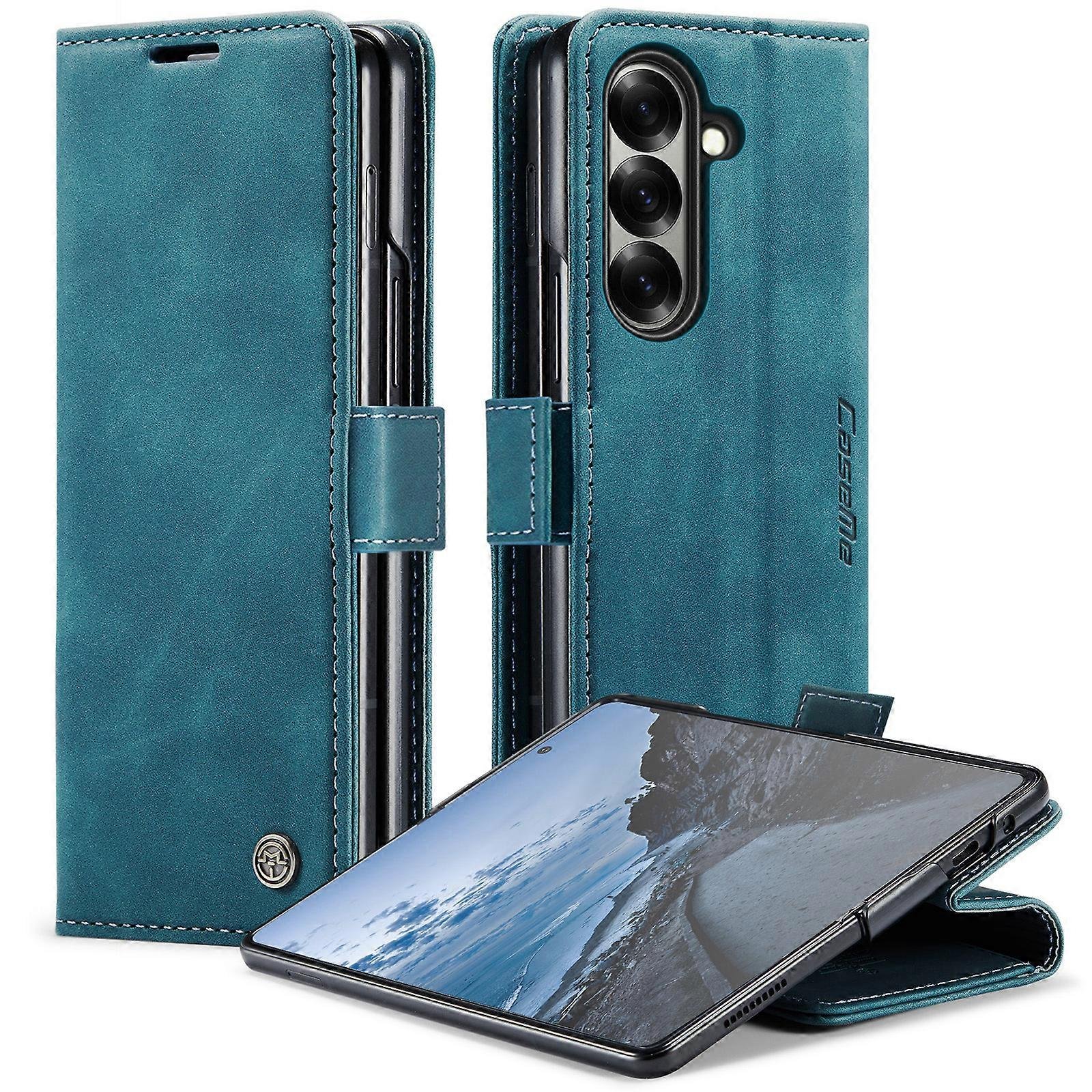 Pokrowiec TKdaddy na Samsung Galaxy Z Fold7 5G Etui z portfelem CASEME 013 Series PU Skórzany pokrowiec na telefon Stojak Niebieski