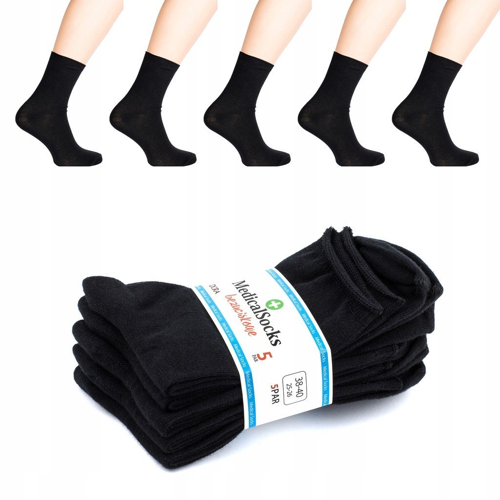 5X Skarpety Skarpetki Medyczne Czarne Bezuciskowe Medical Socks 41-43