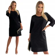 Sukienki - CZARNA PROSTA ŚWIECĄCA BROKATOWA SUKIENKA MINI SYLWESTER ROZMIAR 48 GLAMOUR - miniaturka - grafika 1