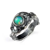 Pierścionki - Tęczowy opal w srebrnej fali - miniaturka - grafika 1