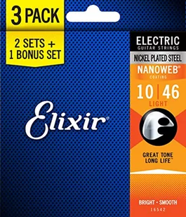 Elixir Struny do gitary elektrycznej ze stali niklowanej 16542 z powłoką nanowową; zestaw 3 sztuk - Struny gitarowe  - miniaturka - grafika 1