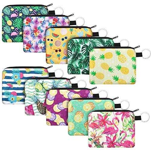 10 sztuk mała portmonetka boho torebka na drobne mini portfel torba na monety z zamkiem błyskawicznym dla kobiet dziewcząt, Wielobarwny, L, Seria Tropical