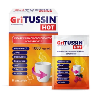 Gritussin HOT Saszetki przy osłabionej odporności Witamina C 1000 Acerola Dziaki Róża Cynk Bez Dzika Róża 8 Saszetek Domowa Apteczka - Witaminy i minerały - miniaturka - grafika 1