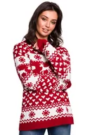 Swetry damskie - BK039 Sweter z motywem świątecznym - model 1 (kolor czerwony/biały, rozmiar S/M) - miniaturka - grafika 1