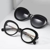 Okulary korekcyjne, oprawki, szkła - 2w1 Okulary damskie do komputera + nakładka przeciwsłoneczna na magnes Clip-On 25174 czarne - miniaturka - grafika 1