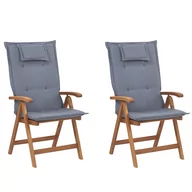 Fotele i krzesła ogrodowe - Shumee Zestaw 2 krzeseł ogrodowych drewnianych z niebieskimi poduszkami JAVA 259611 - miniaturka - grafika 1