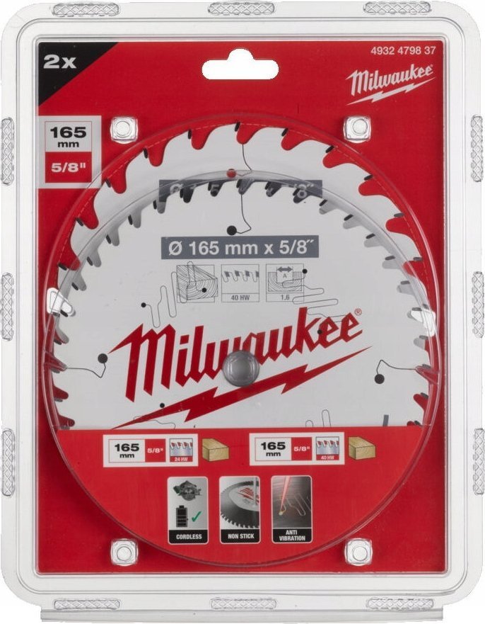 Milwaukee Cutting disc 165x15.87mm, 24 teeth, 40 teeth. for battery tool 4932471311, 4932471312 2PCS.