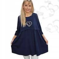 Bluzki damskie - TUNIKA BLUZKA SERCE BAWEŁNA sukienka luźne biodra wygodna 50 52 5XL 3096 - miniaturka - grafika 1