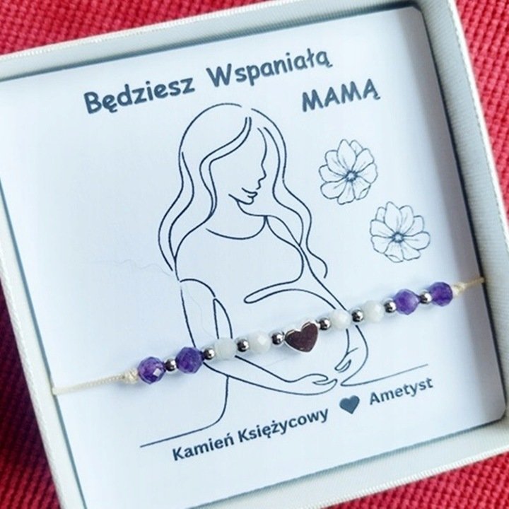 Bransoletka dla PRZYSZŁEJ MAMY Baby Shower na PREZENT Ametyst Serce/GiovanniDivine