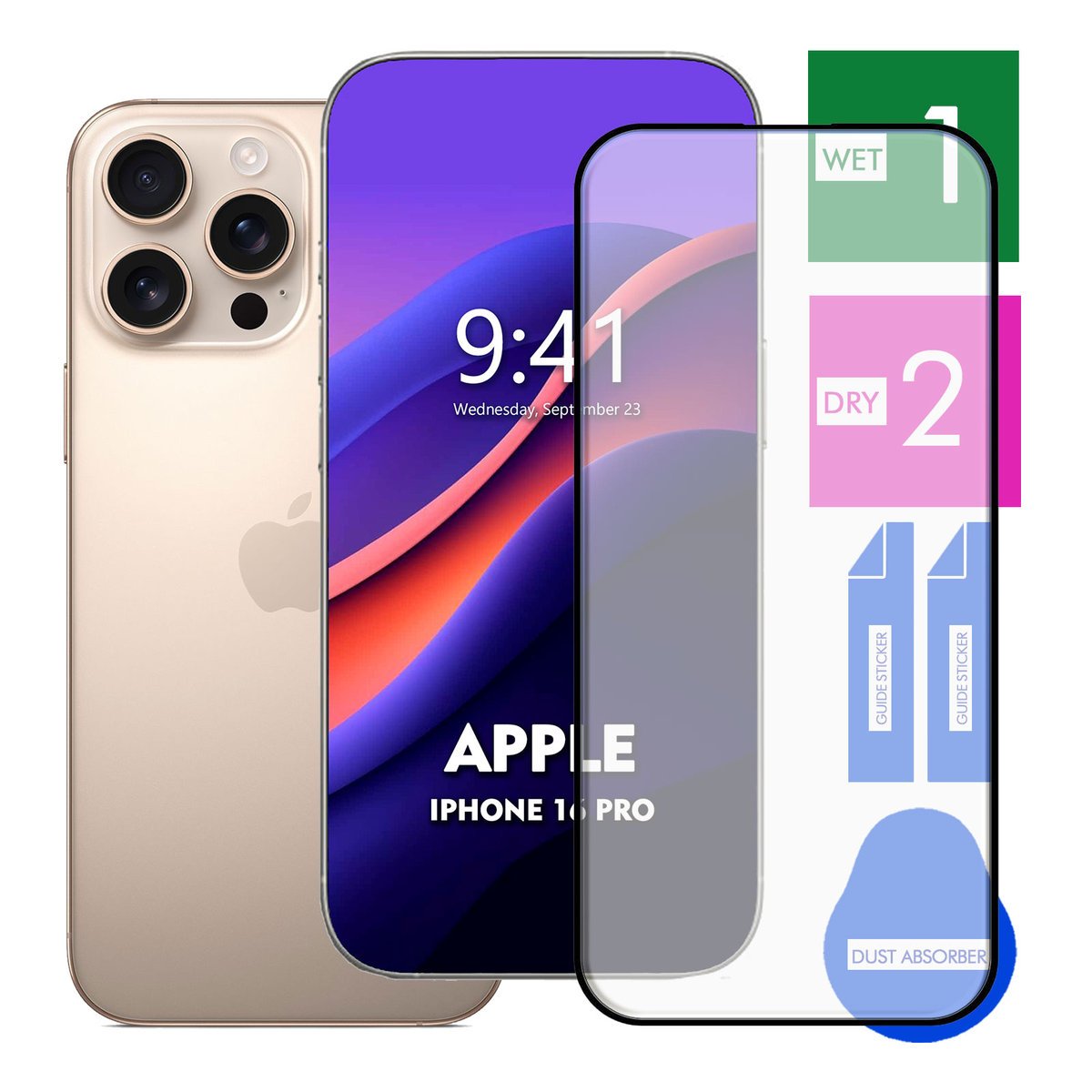 SZKŁO HARTOWANE DO APPLE IPHONE 16 PRO NA TELEFON PEŁNE CAŁY EKRAN 9H 5D