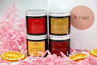 ZESTAW PREZENTOWY - Świece sojowe zapachowe 4x60 ml. HAND MADE Ciasto truskawkowe, Brownie z wiśnią, Trufle z kokosem, Pomarańcza z nutą wanilii - Świece ZESTAW PREZENTOWY - Świece sojowe zapachowe 4x60 ml. HAND MADE Ciasto truskawkowe, Brownie z wiśnią, Trufle z kokosem, Pomarańcza z nutą wanilii - Świece - miniaturka - grafika 1