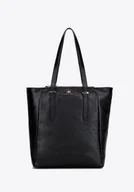 Torebki damskie - Damska shopperka ze skóry naturalnej o fakturze groszkowej czarna - miniaturka - grafika 1