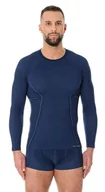 Bluzy sportowe męskie - Bluza termoaktywna męska Brubeck Active Wool LS12820 granatowy - miniaturka - grafika 1