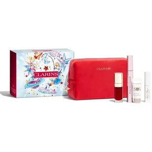 Clarins Make-up Heroes Zestaw maskara Wonder Perfect Mascara 4D 8ml + olejek do ust Lip Comfort Oil 7 ml 03 Cherry + baza pod makijaż SOS Primer White 5 ml + baza i serum pod maskarę SOS Lashes Serum Mascara 3 ml + kosmetyczka - Zestawy kosmetyków damskich - miniaturka - grafika 1