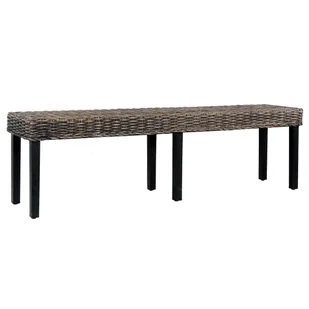 vidaXL vidaXL Ławka, 160 cm, czarna, naturalny rattan kubu i drewno mango - Ławki do przedpokoju - miniaturka - grafika 1